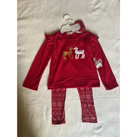 btween Girls 6X Christmas Outfit Set Reindeer Top & Snowflake Pants Holiday NWT - Picture 1 of 8